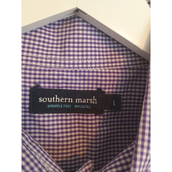 Southern Marsh Shirt Men Size 1 Purple Micro Check Wrinkle Free Button Down Logo - Picture 3 of 13